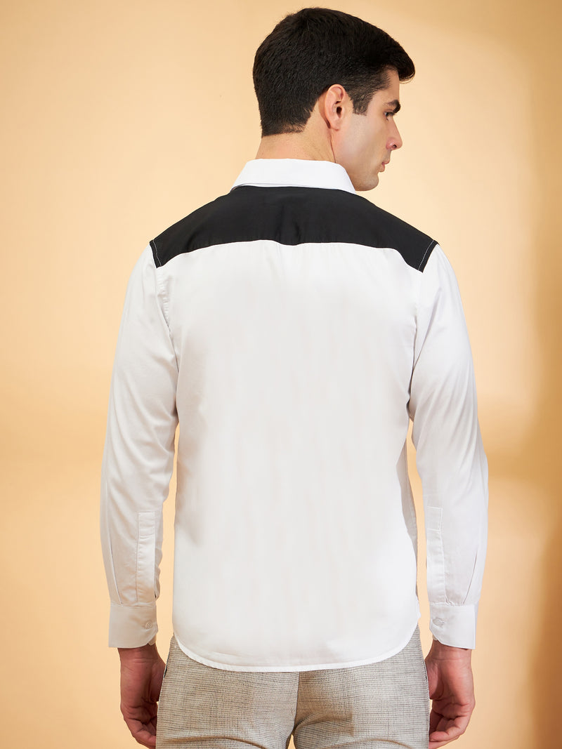 White & Black: Full Sleeves Cotton Partywear Shirt