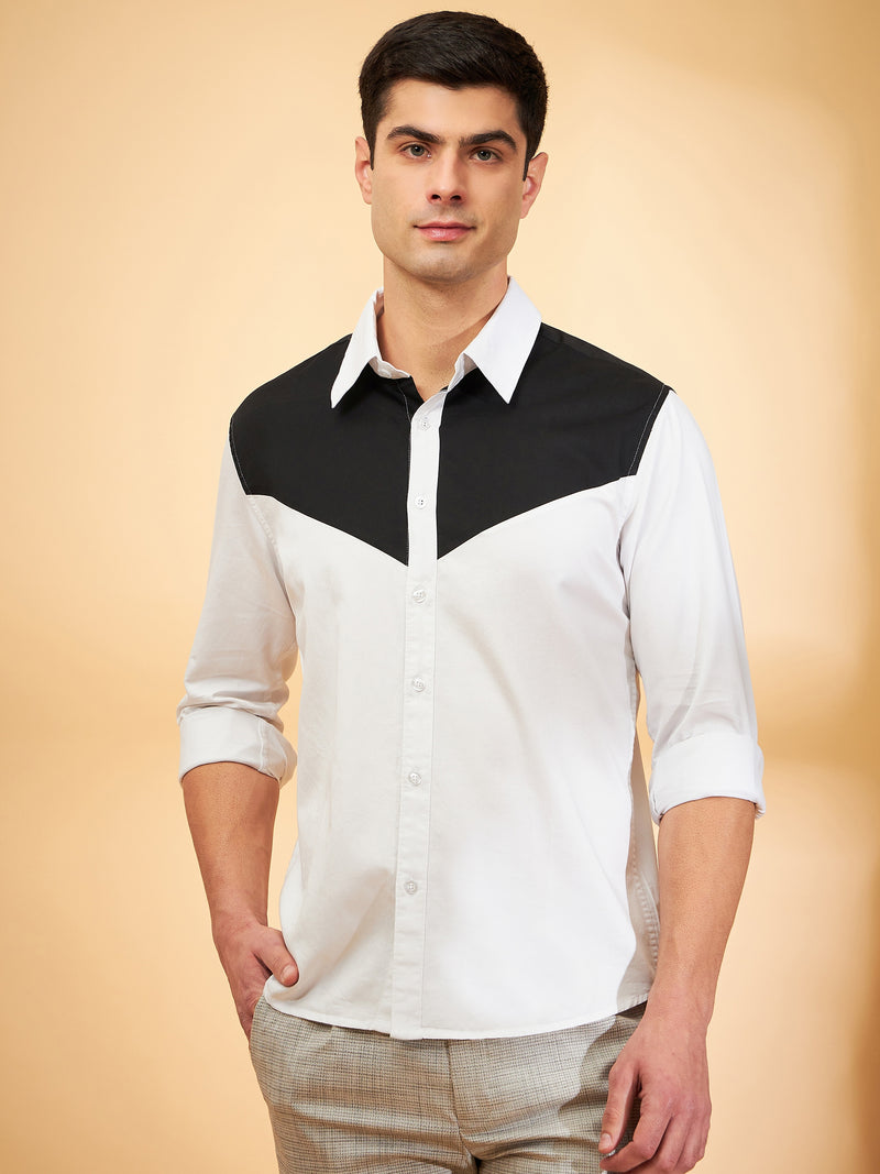 White & Black: Full Sleeves Cotton Partywear Shirt