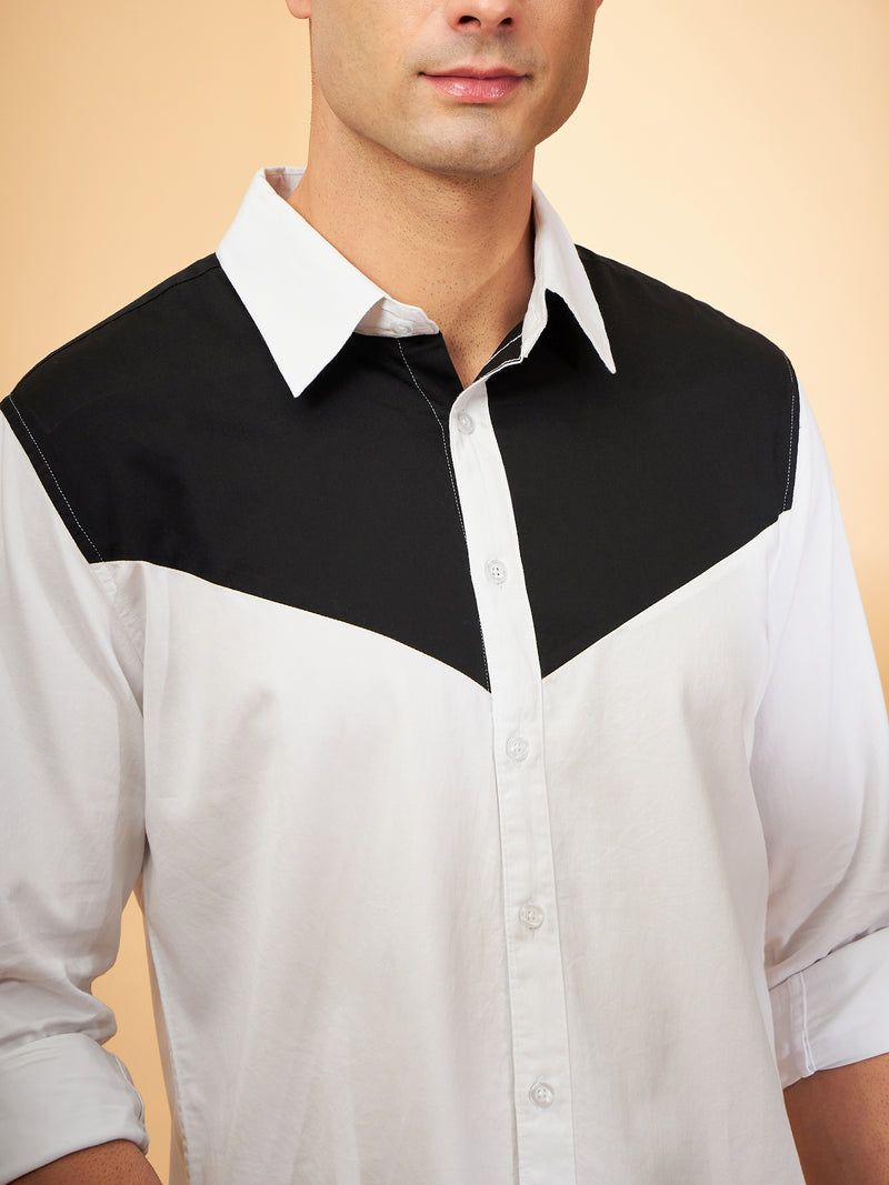 White & Black: Full Sleeves Cotton Partywear Shirt