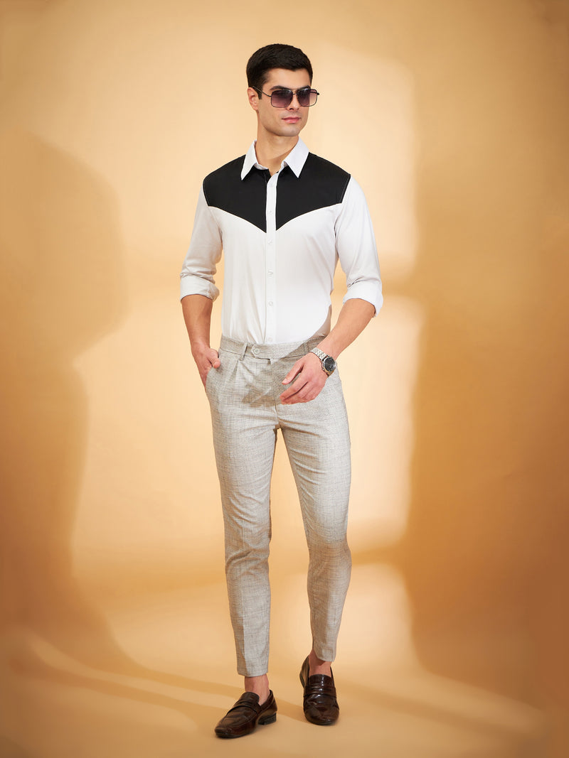 White & Black: Full Sleeves Cotton Partywear Shirt