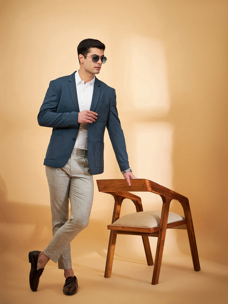 DENNISON Men Teal Blue Single-Breasted Blazer