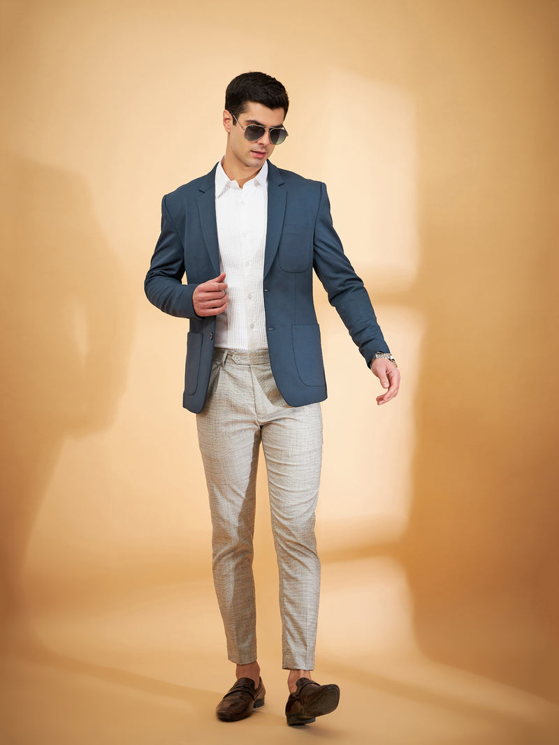 DENNISON Men Teal Blue Single-Breasted Blazer