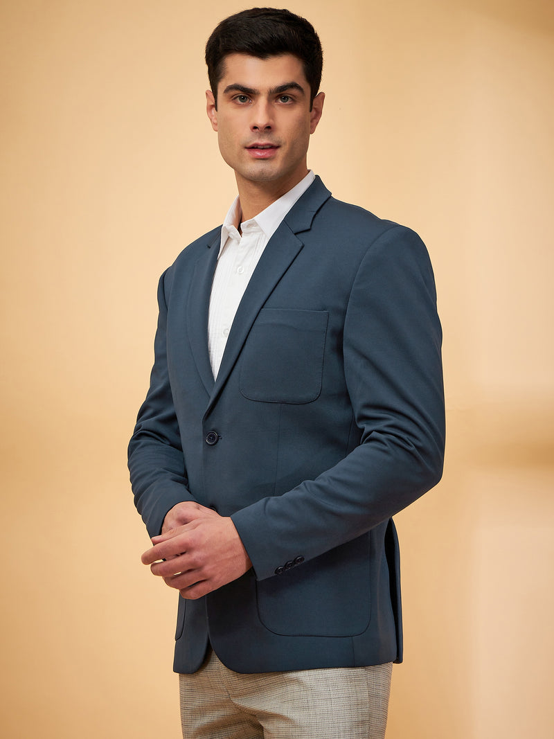 DENNISON Men Teal Blue Single-Breasted Blazer
