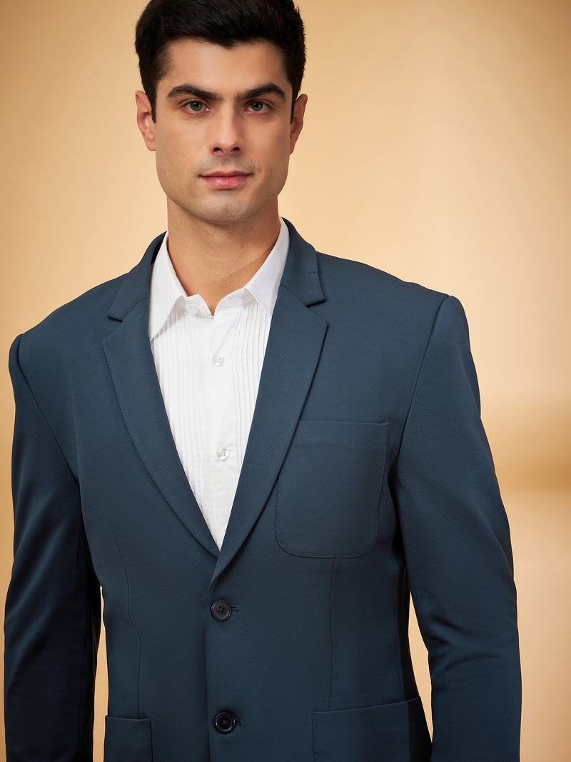 DENNISON Men Teal Blue Single-Breasted Blazer