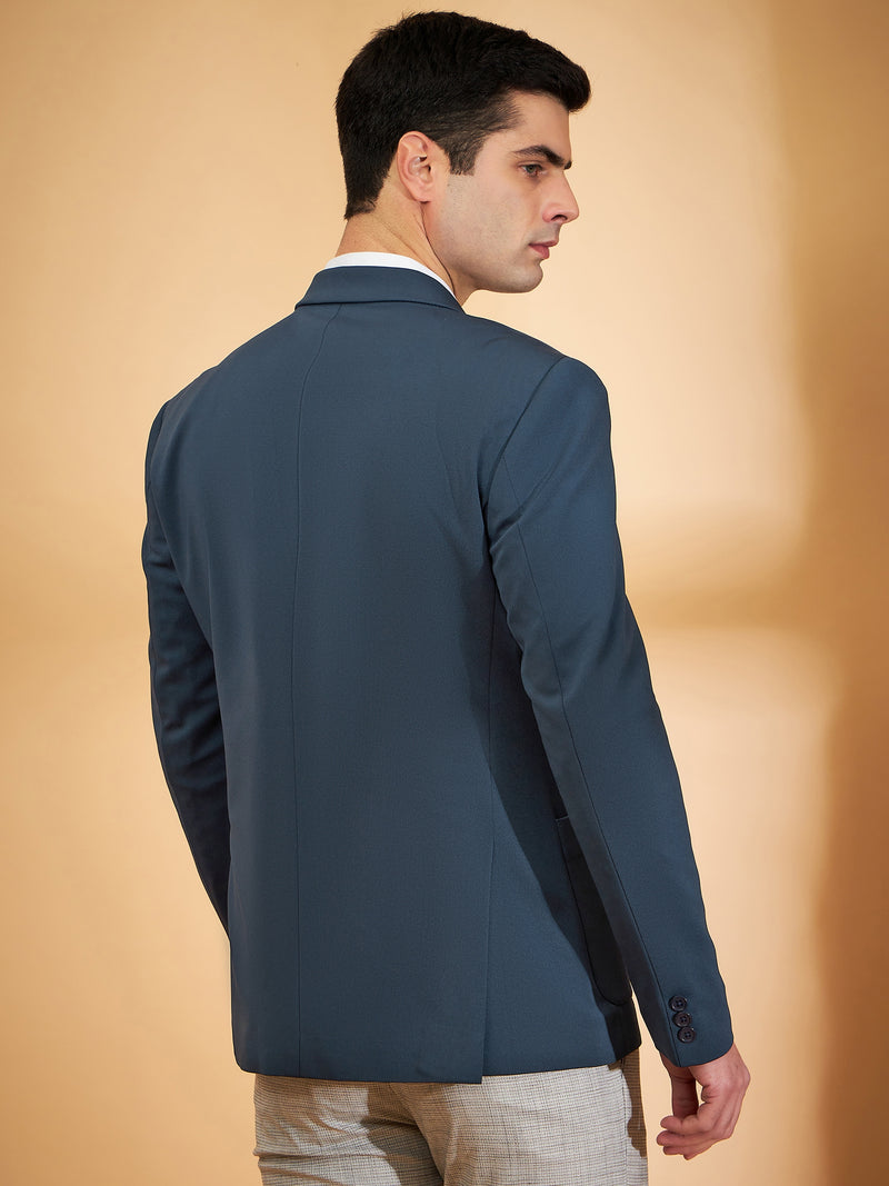 DENNISON Men Teal Blue Single-Breasted Blazer