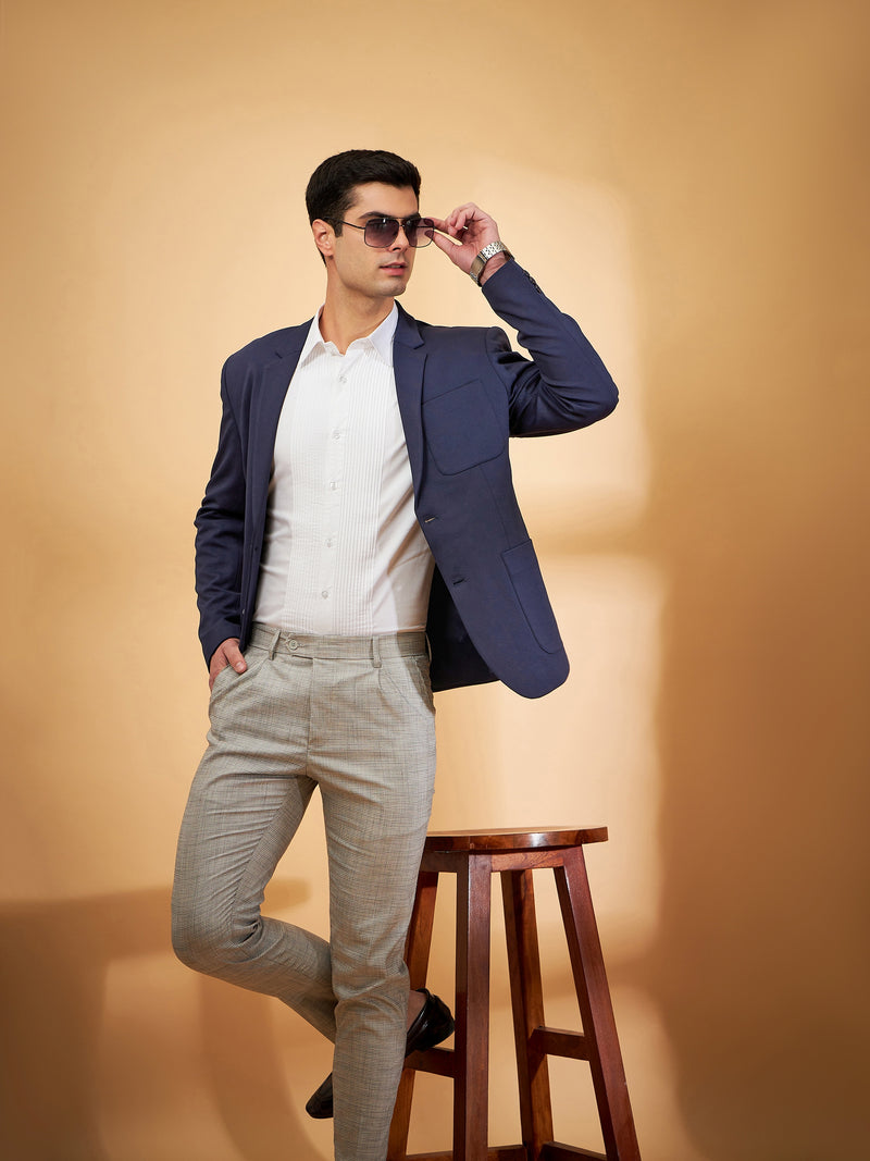 DENNISON Men Navy Blue Single Breasted Blazer