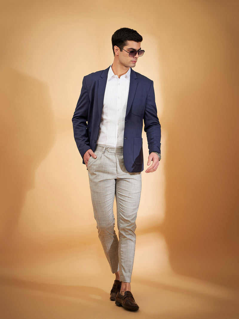 DENNISON Men Navy Blue Single Breasted Blazer