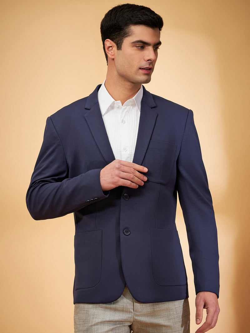 DENNISON Men Navy Blue Single Breasted Blazer