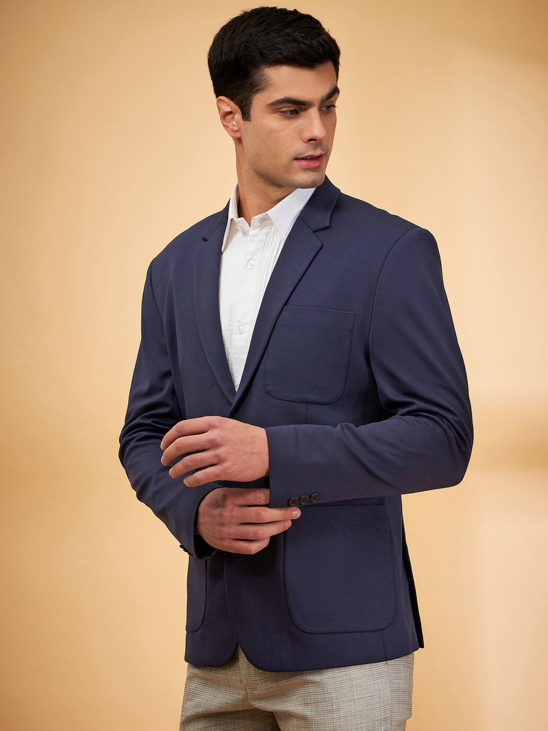 DENNISON Men Navy Blue Single Breasted Blazer