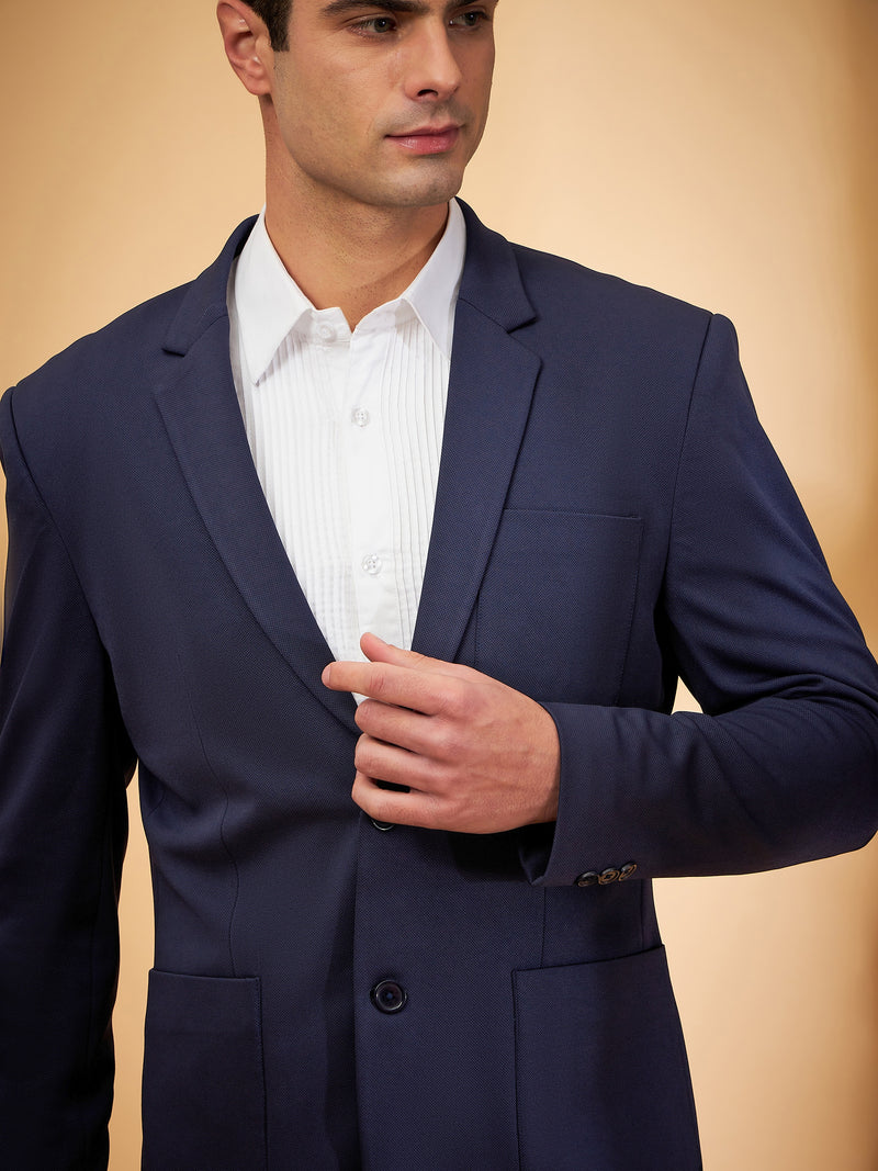 DENNISON Men Navy Blue Single Breasted Blazer