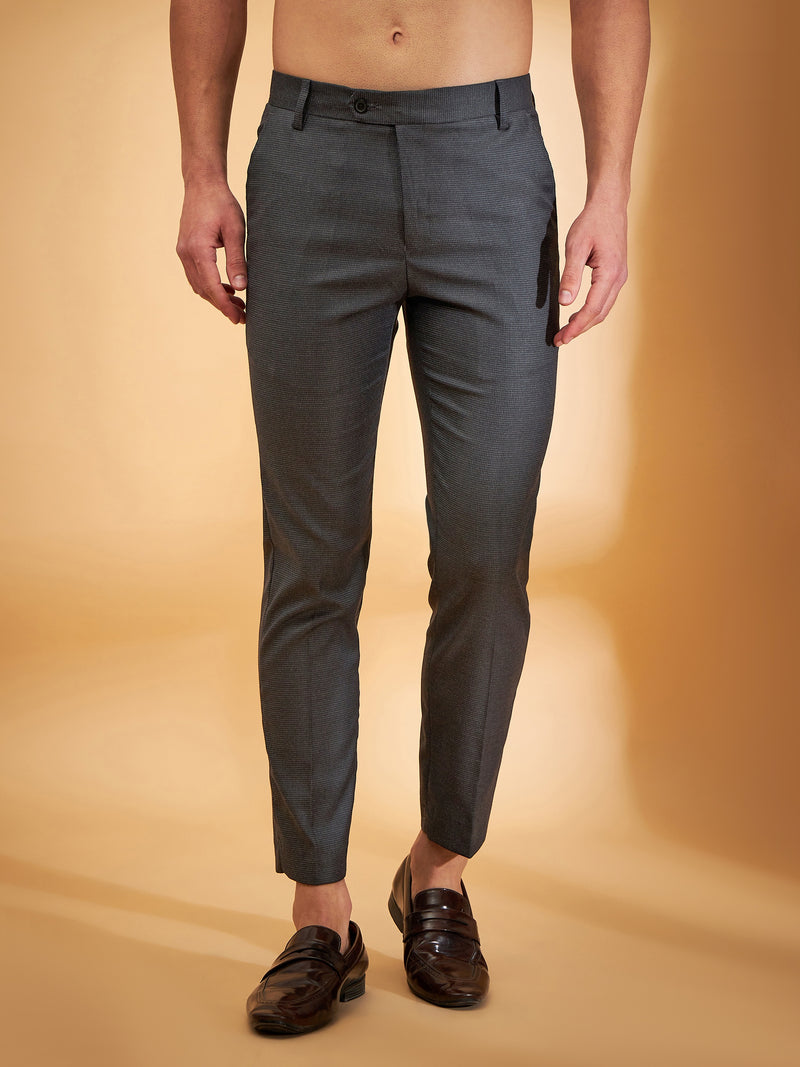 DENNISON Men Dark Blue Textured Trouser