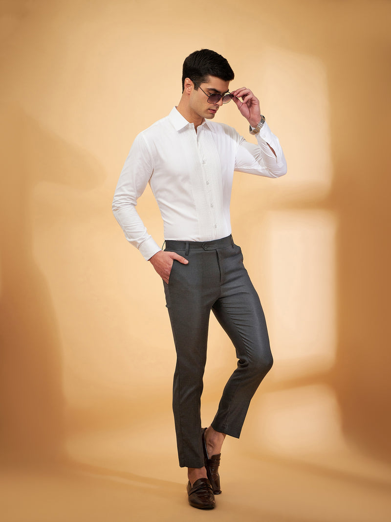 DENNISON Men Dark Blue Textured Trouser