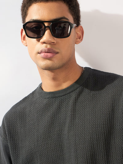 Charcoal: Relaxed Round Neck Knitted T-Shirt