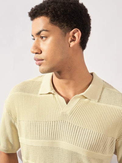 Cream: Relaxed Semi Sheer Polo T-Shirt