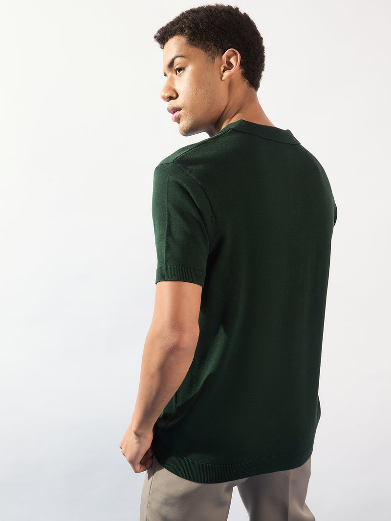 Emerald Green: Relaxed Textured Polo T-Shirt