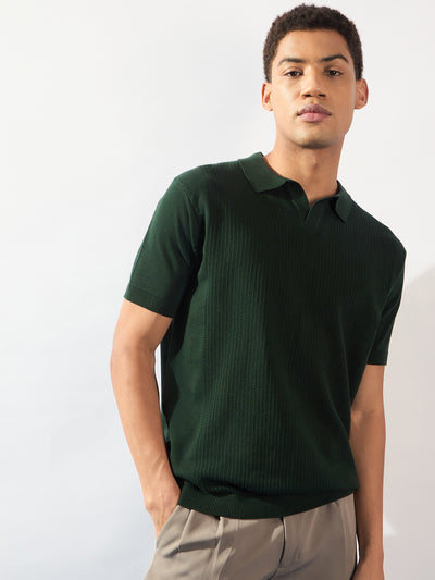 Emerald Green: Relaxed Textured Polo T-Shirt