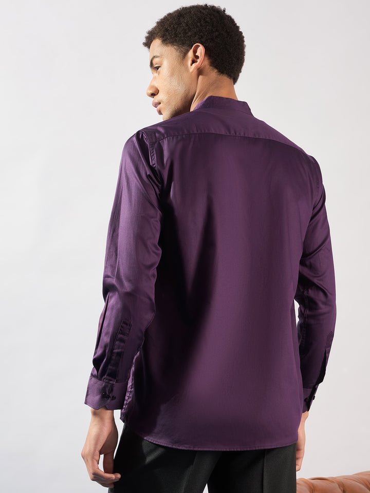 Grey Mandarin Collar Casual Shirt