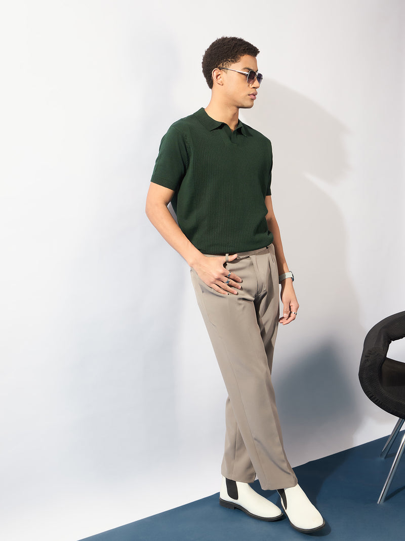 Emerald Green: Relaxed Textured Polo T-Shirt
