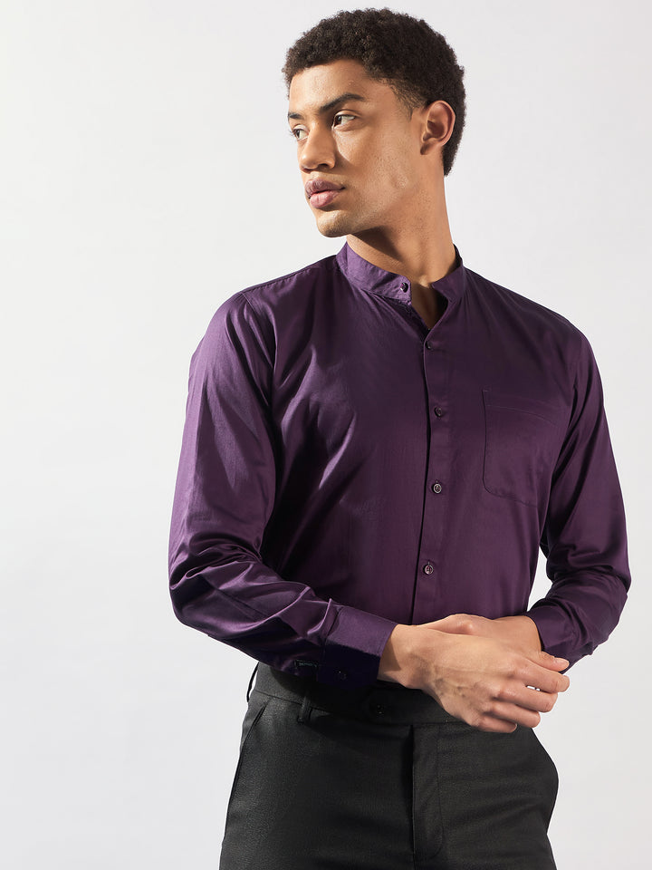 Grey Mandarin Collar Casual Shirt