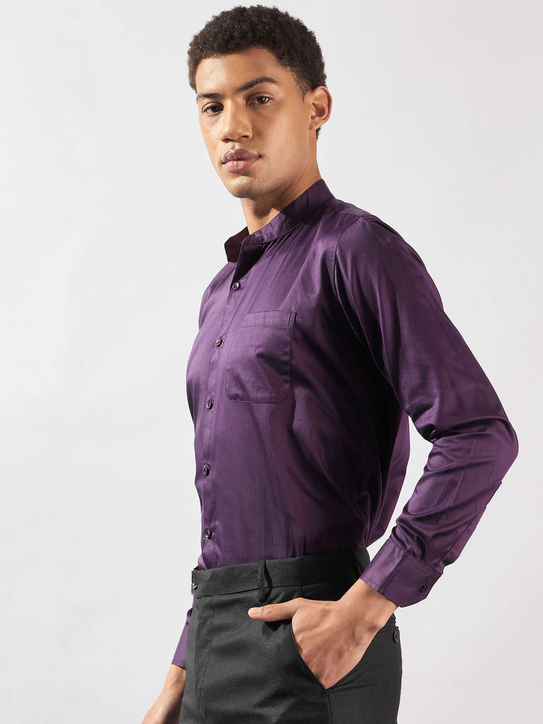 Grey Mandarin Collar Casual Shirt