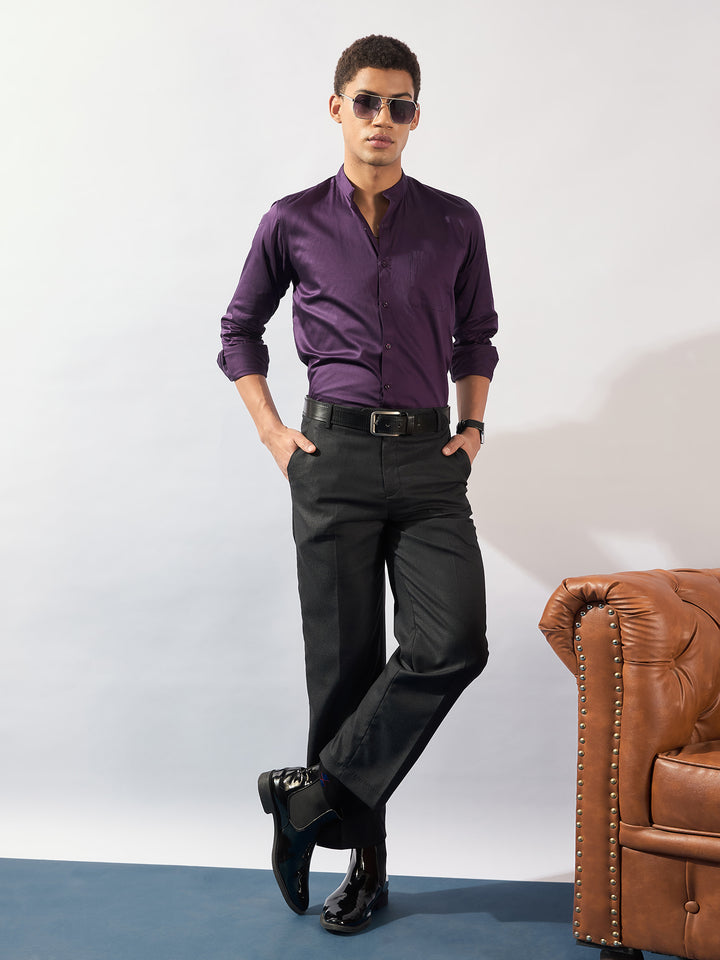 Grey Mandarin Collar Casual Shirt
