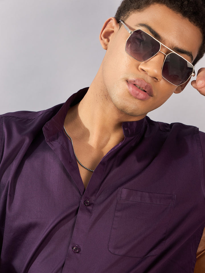 Grey Mandarin Collar Casual Shirt