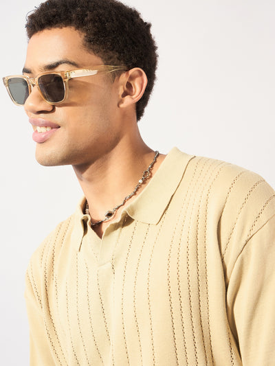 Beige: Relaxed Semi Sheer Polo T-Shirt
