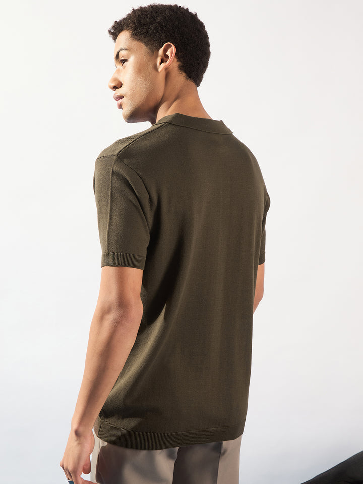 Brown: Relaxed Textured Polo T-Shirt