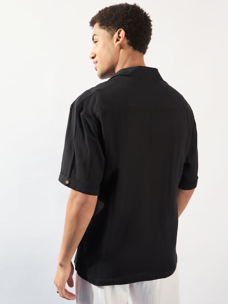 Black: Half Sleeves Muslin Oversized Kurta Shirt