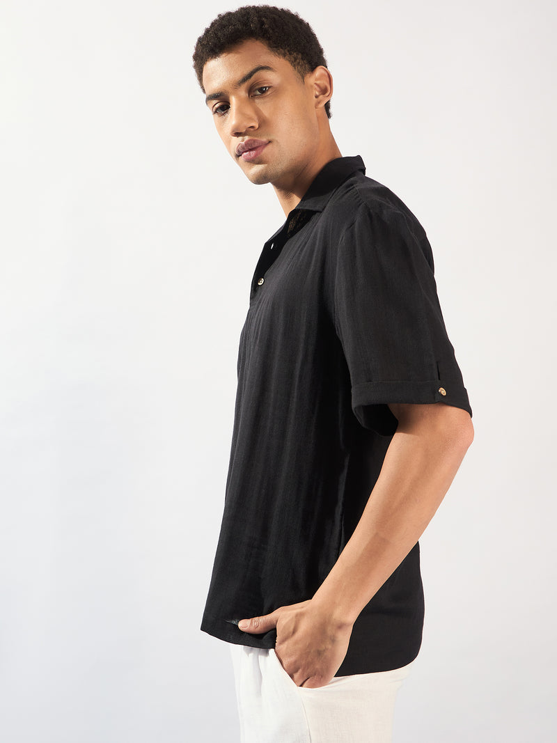 Black: Half Sleeves Muslin Oversized Kurta Shirt