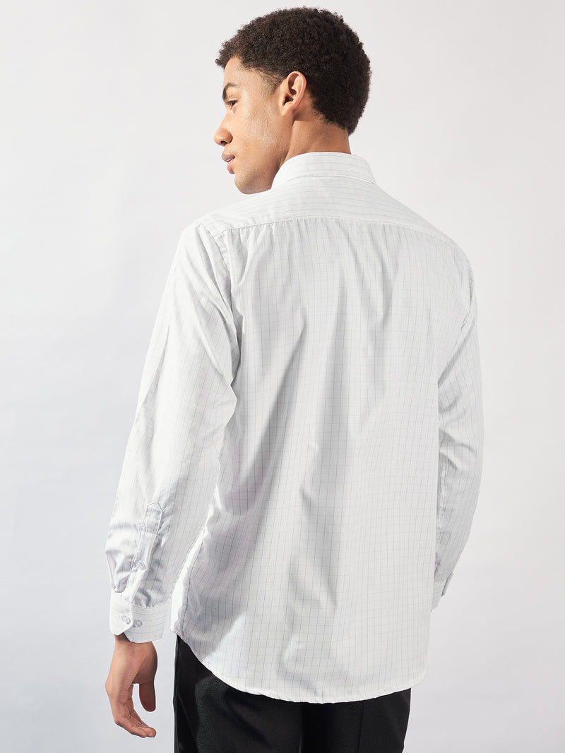 White and Grey: Full Sleeves Micro Checked Formal Shirt