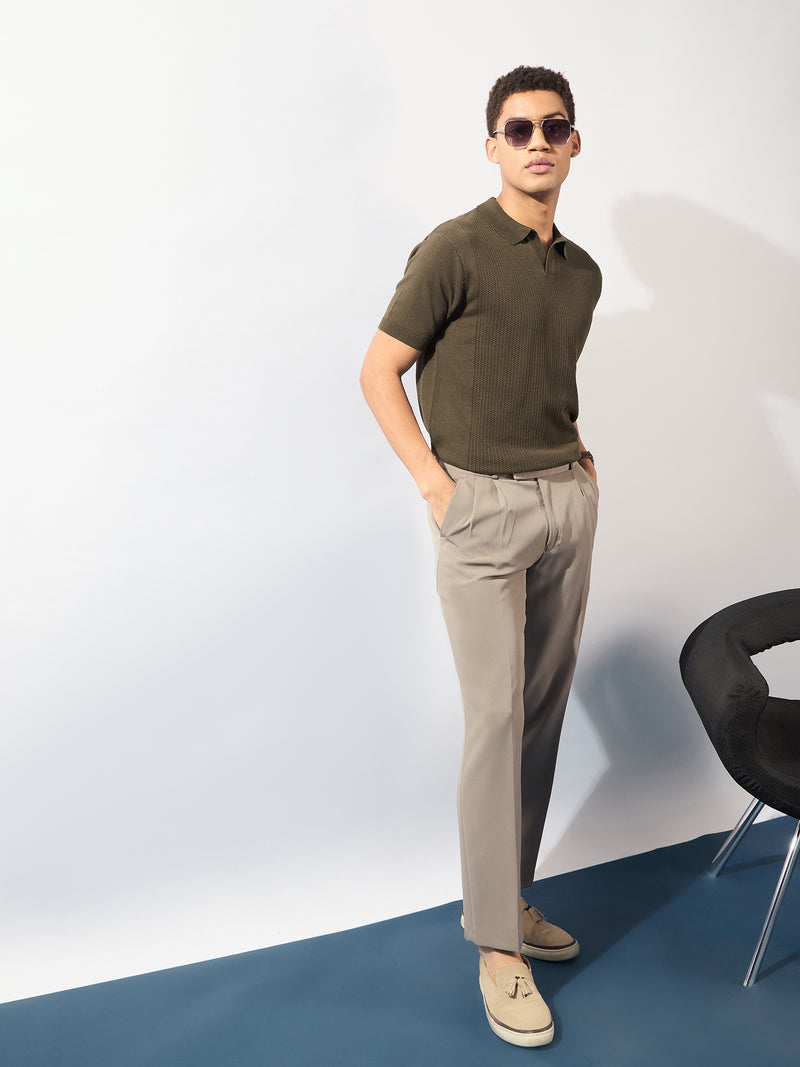 Brown: Relaxed Textured Polo T-Shirt