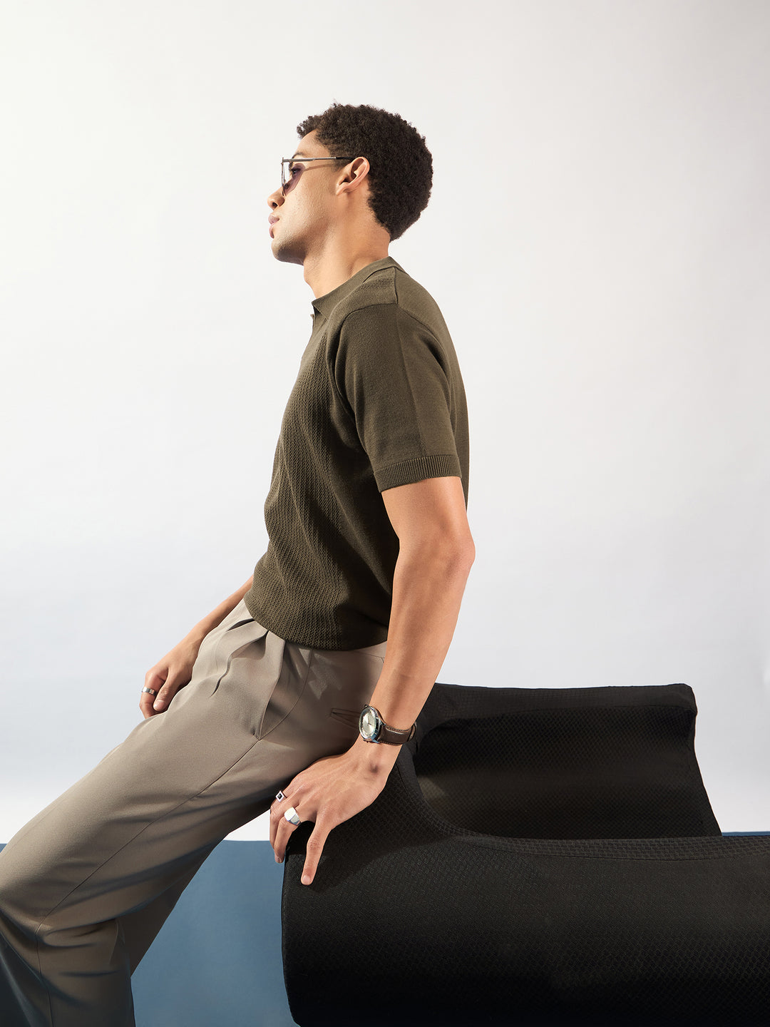Brown: Relaxed Textured Polo T-Shirt