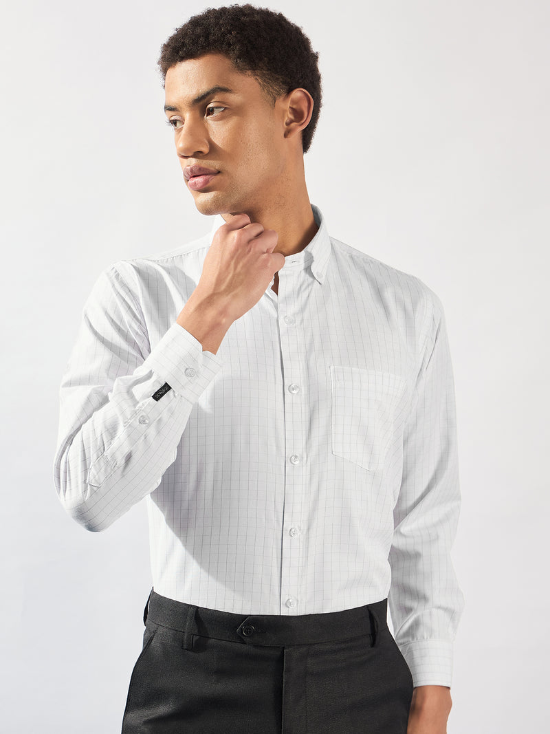 White and Grey: Full Sleeves Micro Checked Formal Shirt