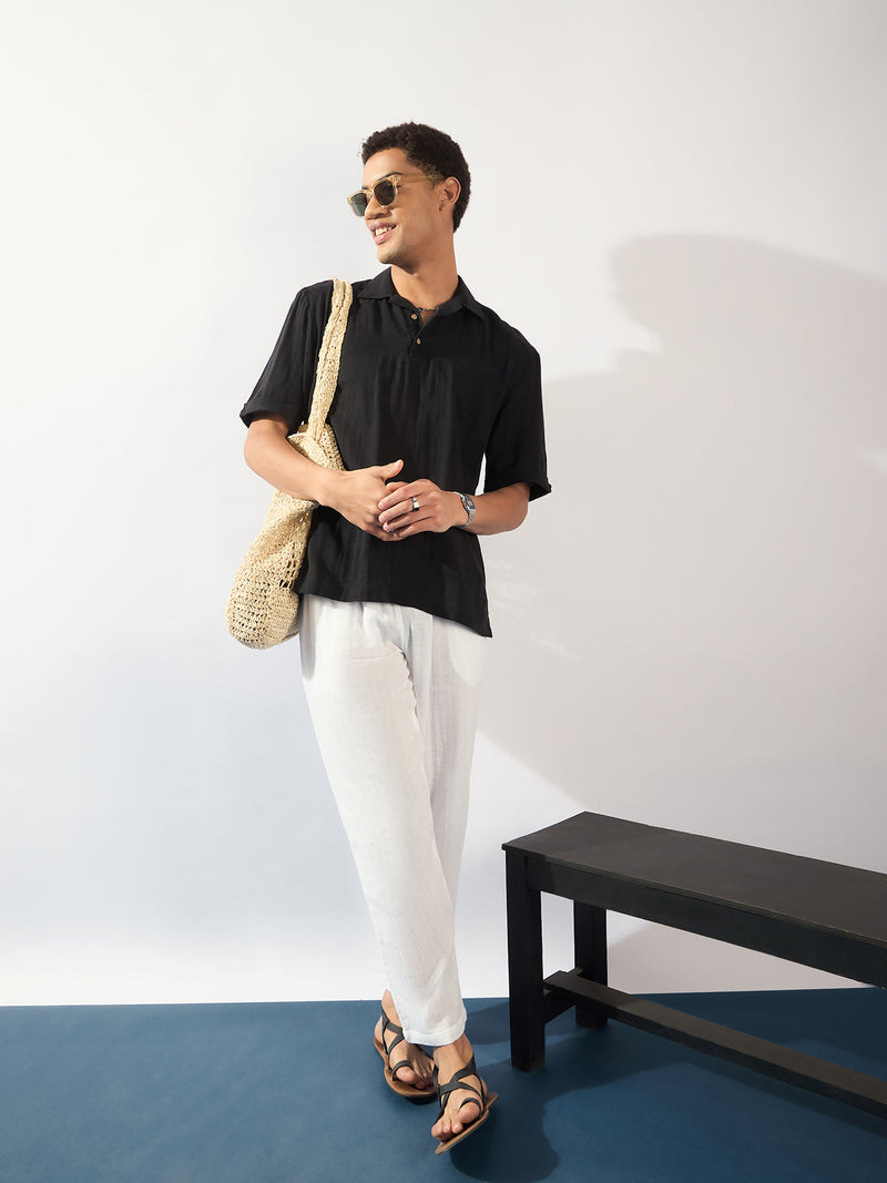 Black: Half Sleeves Muslin Oversized Kurta Shirt