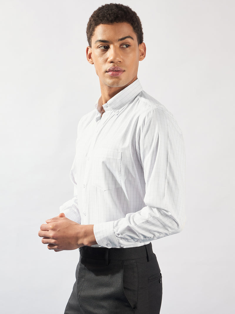 White and Grey: Full Sleeves Micro Checked Formal Shirt
