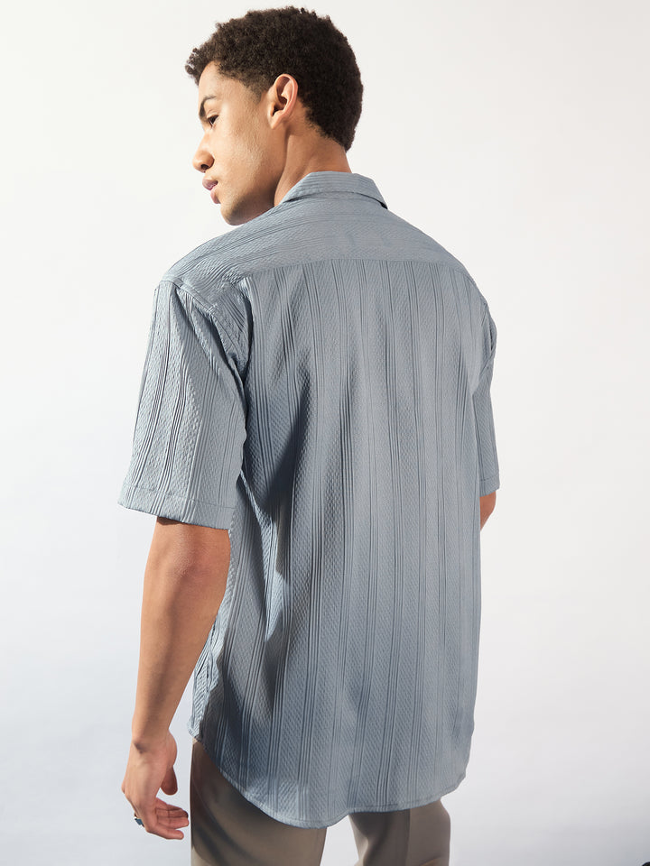 Light Blue: Self Design Oversized Casual Shirt