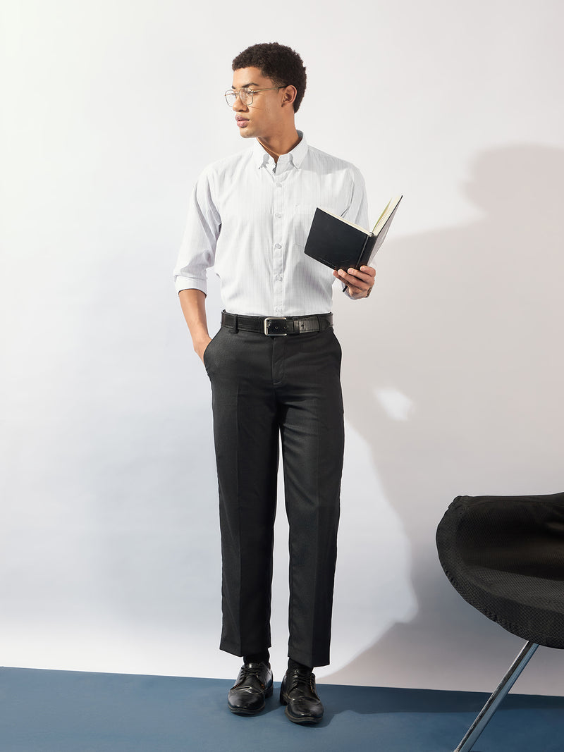 White and Grey: Full Sleeves Micro Checked Formal Shirt