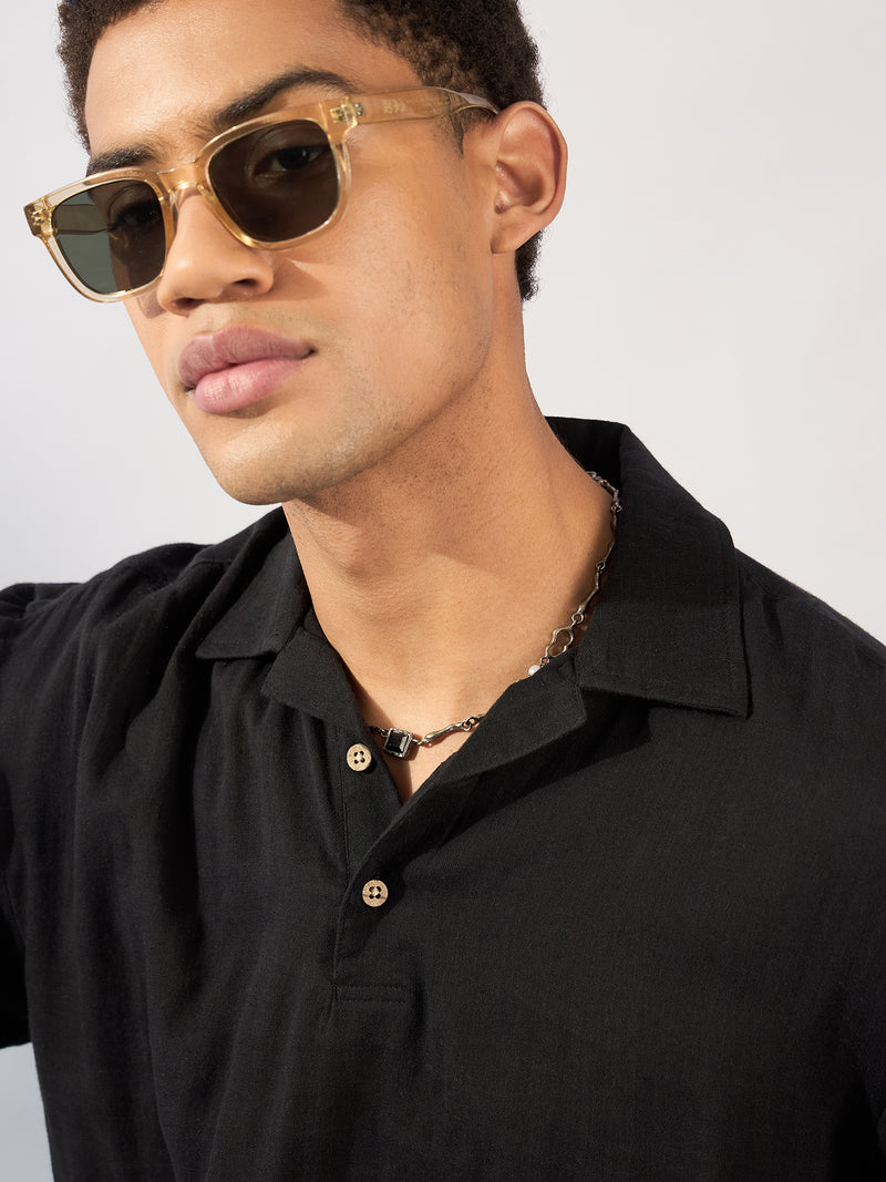 Black: Half Sleeves Muslin Oversized Kurta Shirt