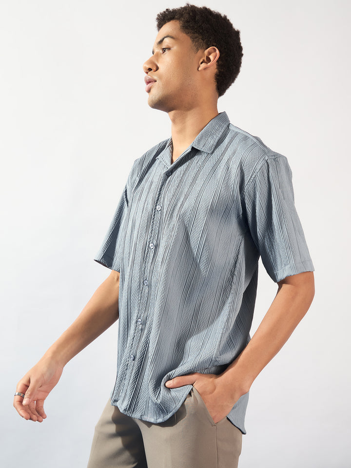 Light Blue: Self Design Oversized Casual Shirt