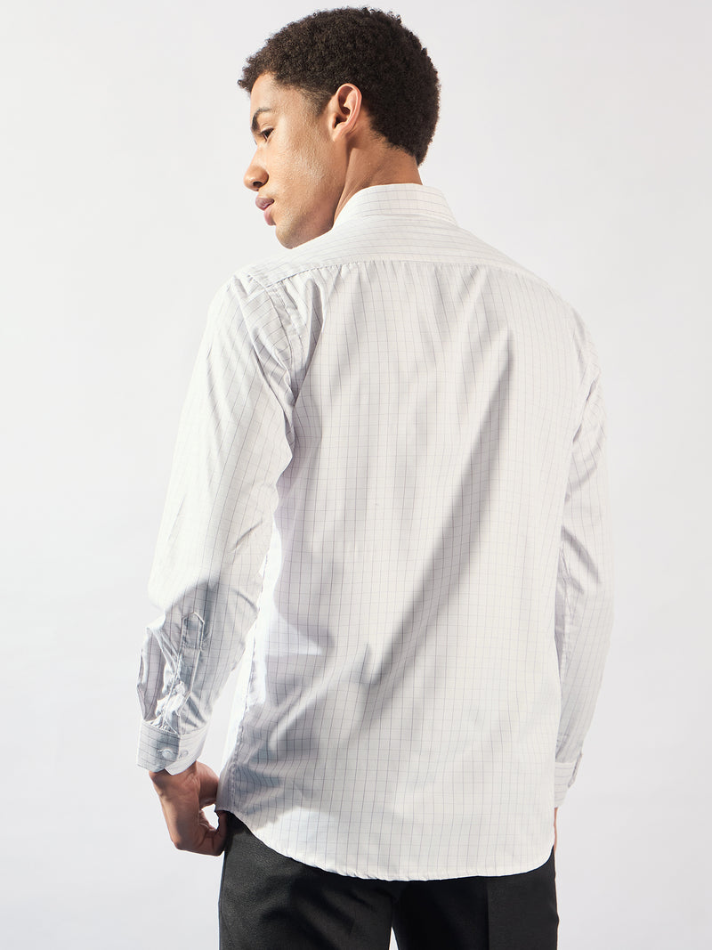 White and Purple: Full Sleeves Checked Formal Shirt