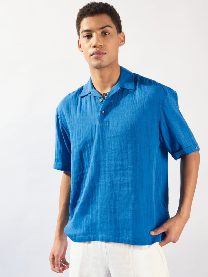 Blue: Muslin Oversized Kurta Shirt