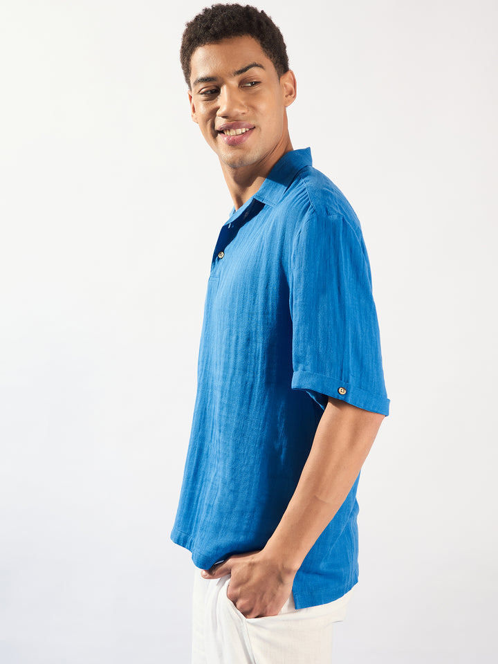 Blue: Muslin Oversized Kurta Shirt