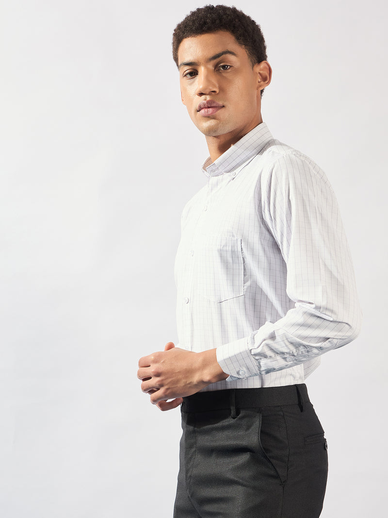 White and Purple: Full Sleeves Checked Formal Shirt
