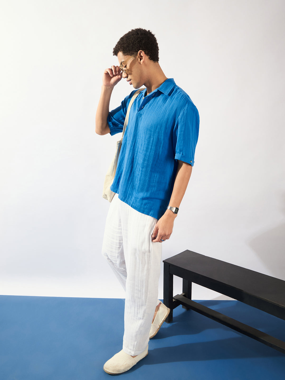 Blue: Muslin Oversized Kurta Shirt