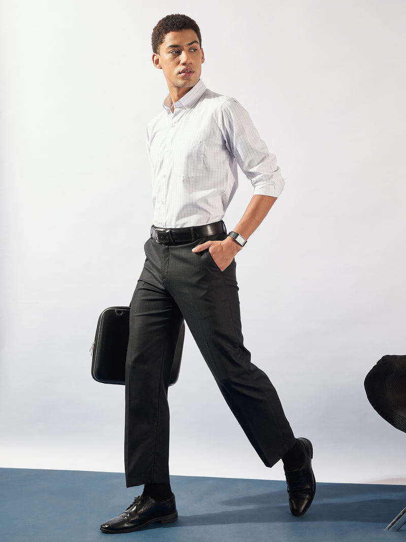 White and Purple: Full Sleeves Checked Formal Shirt