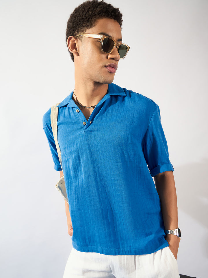 Blue: Muslin Oversized Kurta Shirt