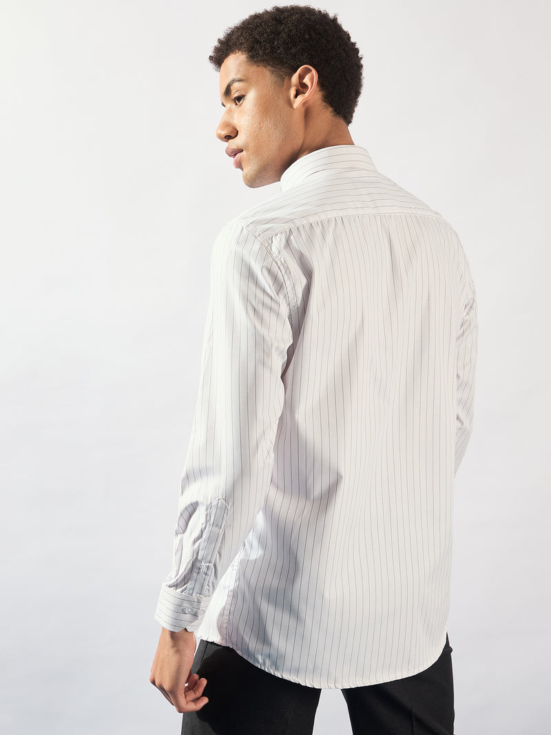 White and Black: Vertical Striped Formal Shirt