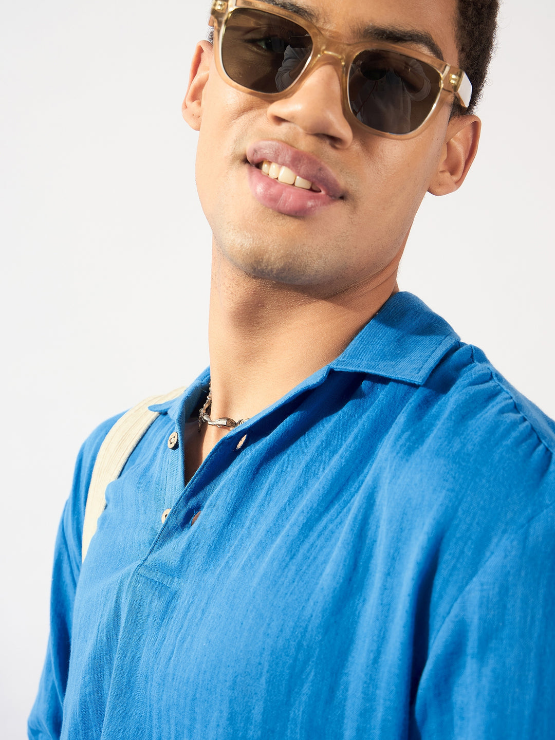 Blue: Muslin Oversized Kurta Shirt