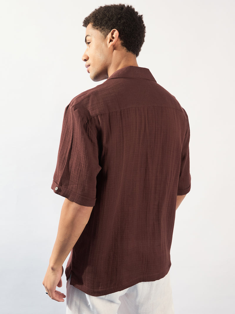 Brown: Muslin Oversized Kurta Shirt